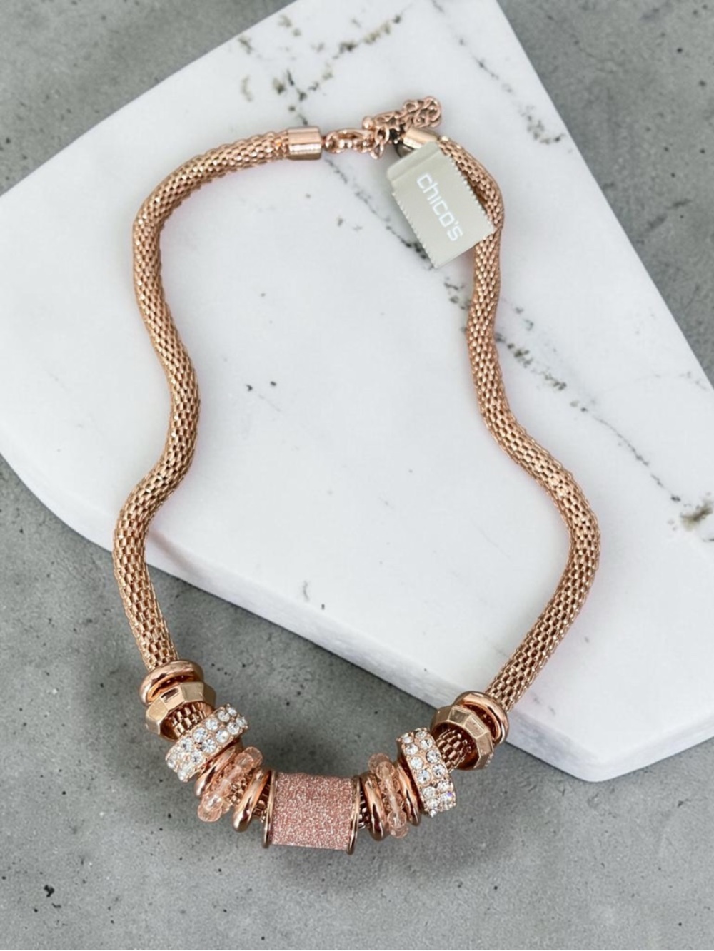 Chico's Rose Gold Crystal-Accent Charm Necklace